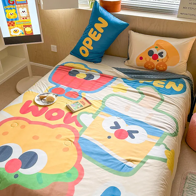 Cool Feeling Summer Comforter For Boys Girls Cartoon Burger Patchwork Quilts Pink Soft Duvet Home 3D Beans Throw Kids Bedding