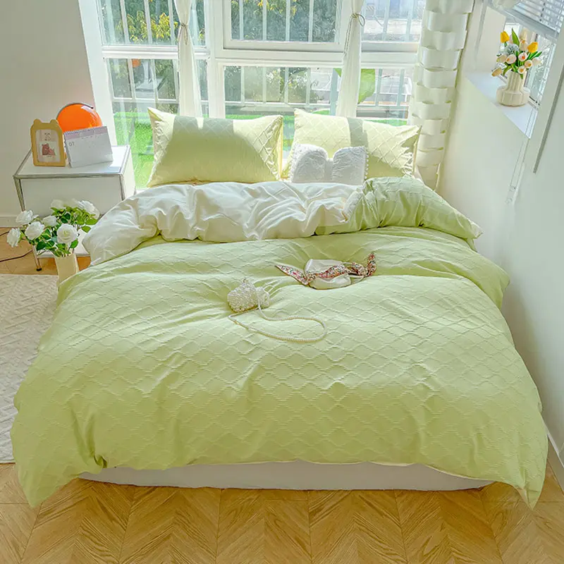 Solid Diamond Grid Jacquard Bedding Sets Cooling Cozy Soft Duvet Cover for Summer Autumn Single/double or Queen/king Bed Set