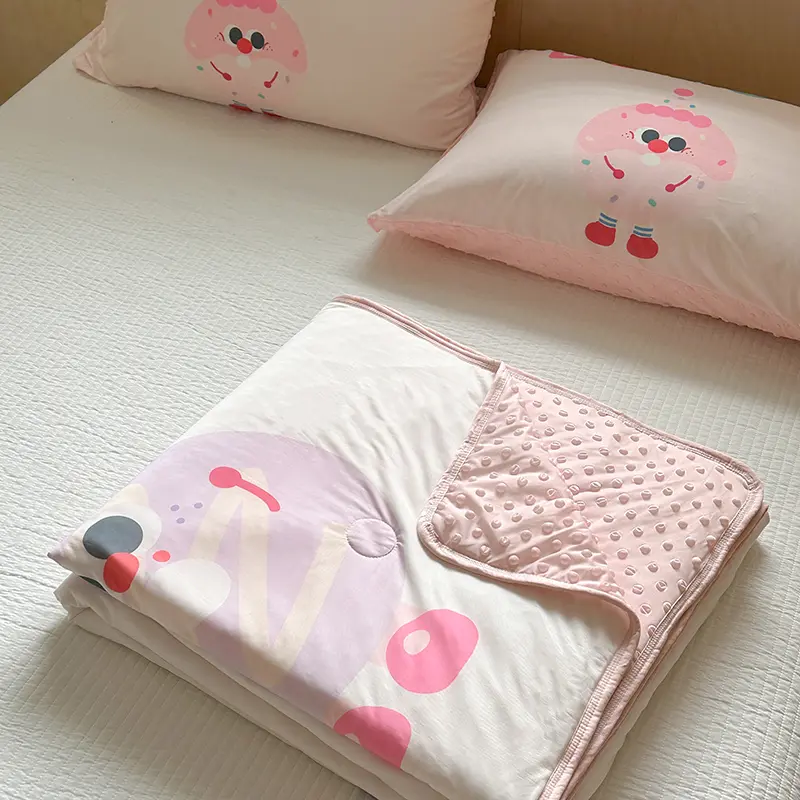 Cool Feeling Summer Comforter For Boys Girls Cartoon Burger Patchwork Quilts Pink Soft Duvet Home 3D Beans Throw Kids Bedding