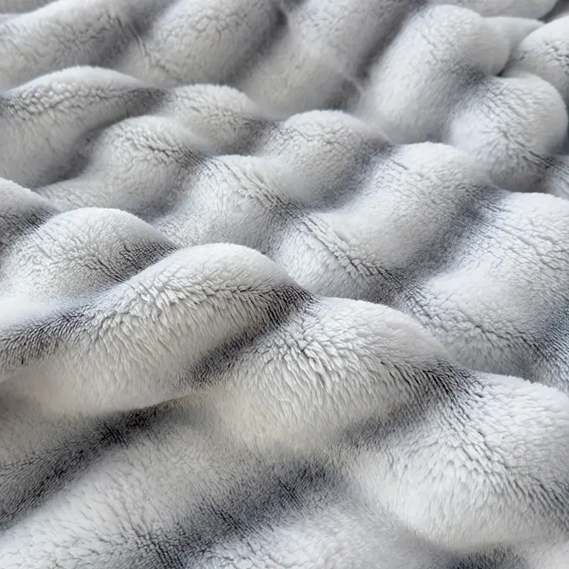 150*200cm Grey Stripe Imitation Rabbit Velvet Blanket,Soft Summer Quilt Single Autumn Winter Warm Flannel Fleece Throw Bed Cover