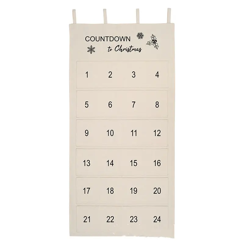Hanging Storage Bag Christmas Advent Countdown Calendar With Pockets For Wall Door Xmas New Year Decor Canvas Beige Storage Bag