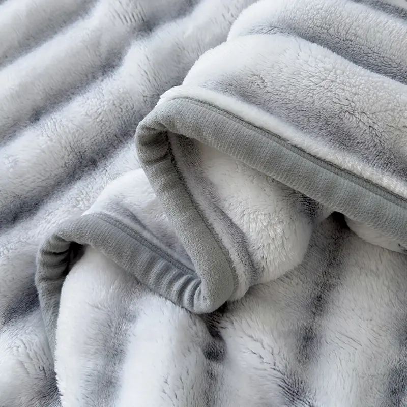150*200cm Grey Stripe Imitation Rabbit Velvet Blanket,Soft Summer Quilt Single Autumn Winter Warm Flannel Fleece Throw Bed Cover