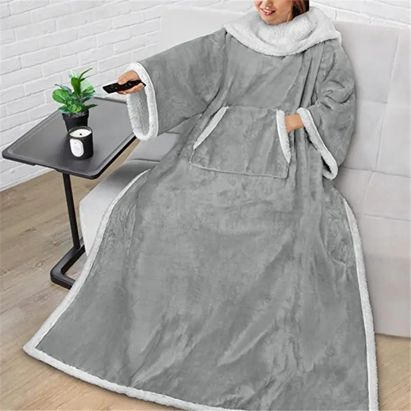 Wearable Lazy Blanket With Sleeve,TV Sofa Blankets For Men Women,Thicken Fleece Blanket Winter Adult Cozy Soft Nap Throw Blanket