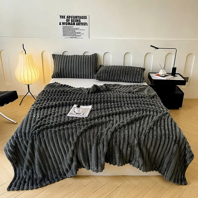 Fluffy Flannel Blankets,Stripe Coral Fleece Throw,Sofa Bed Cover Bedspread Soft Plaid Office Home Blankets Summer Quilt 150*200