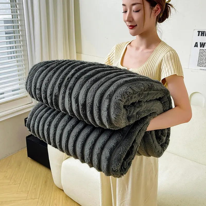 Fluffy Flannel Blankets,Stripe Coral Fleece Throw,Sofa Bed Cover Bedspread Soft Plaid Office Home Blankets Summer Quilt 150*200