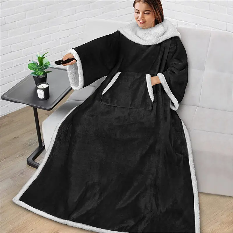 Wearable Lazy Blanket With Sleeve,TV Sofa Blankets For Men Women,Thicken Fleece Blanket Winter Adult Cozy Soft Nap Throw Blanket