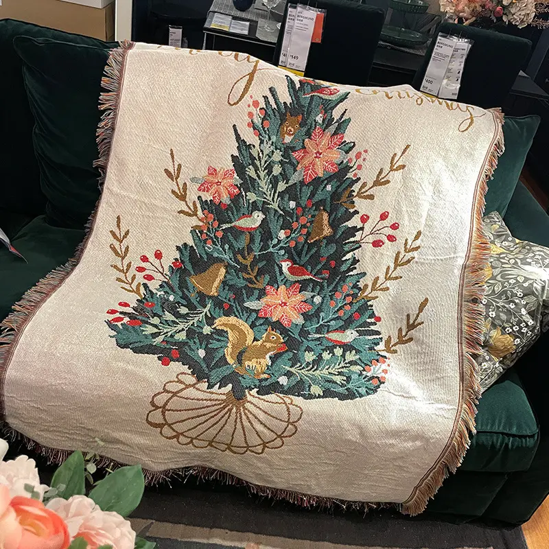 Tassel Blanket For New Year Gift Christmas Tree Throw Blankets Thread Xmas Party Decor Tapestry Sofa Cover For Travel Home Car