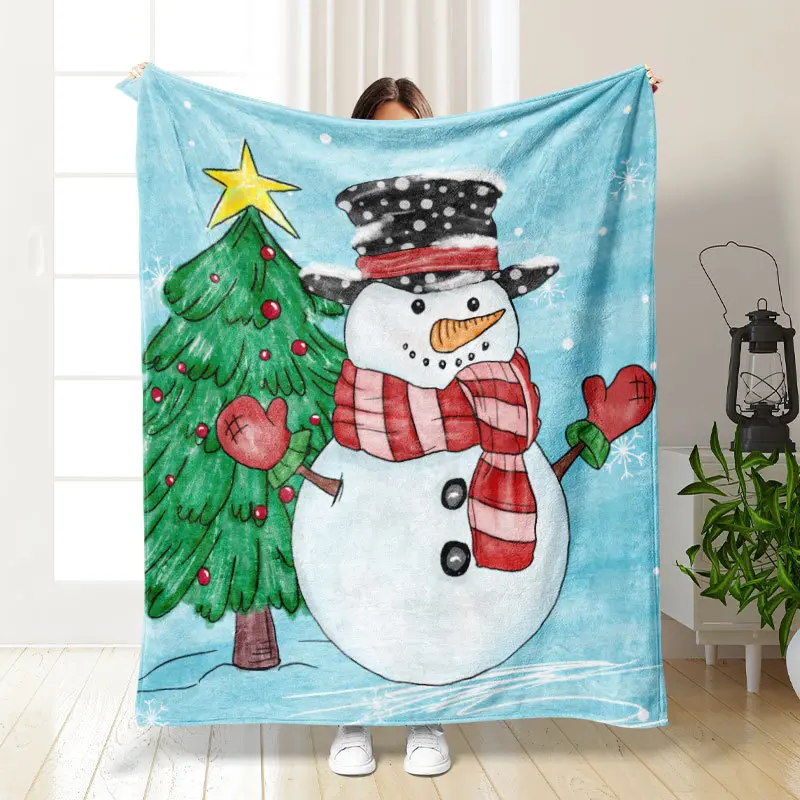 Christmas Decor Fleece Blanket for Sofa Bed Home Camping Multifunction Throw Nap Blankets Santa Claus Snowman Elk New Year Gift