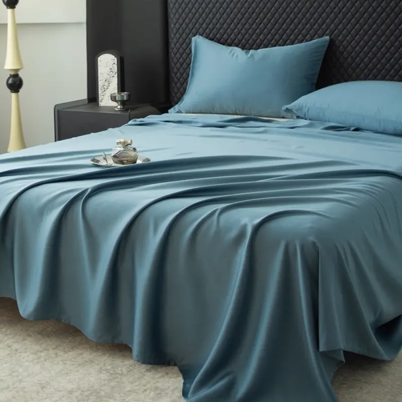 1pc Blue Color Flat Sheet,100%Lyocell Fiber Mattress Cover,Solid Silky Bed Linens For 1.2/1.5/1.8/2m Bed USA King Full Queen