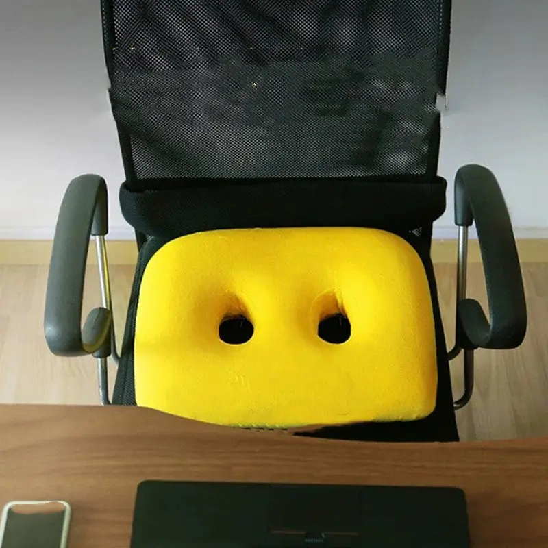 Double Hole Chair Seat Cushion for Home Office Car,Memory Cotton Filling,Comfortable Tailbone Decompression Unisex Cushions,Blue