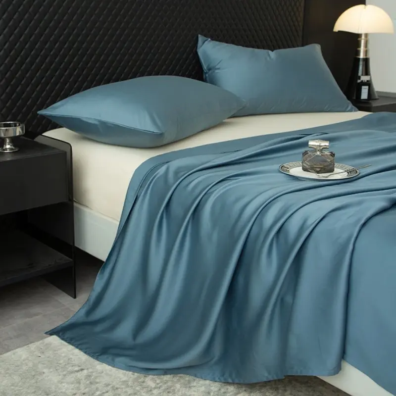 1pc Blue Color Flat Sheet,100%Lyocell Fiber Mattress Cover,Solid Silky Bed Linens For 1.2/1.5/1.8/2m Bed USA King Full Queen