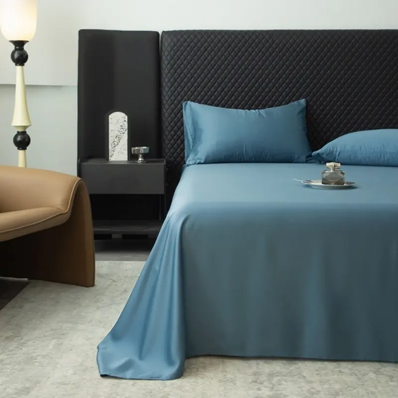 1pc Blue Color Flat Sheet,100%Lyocell Fiber Mattress Cover,Solid Silky Bed Linens For 1.2/1.5/1.8/2m Bed USA King Full Queen