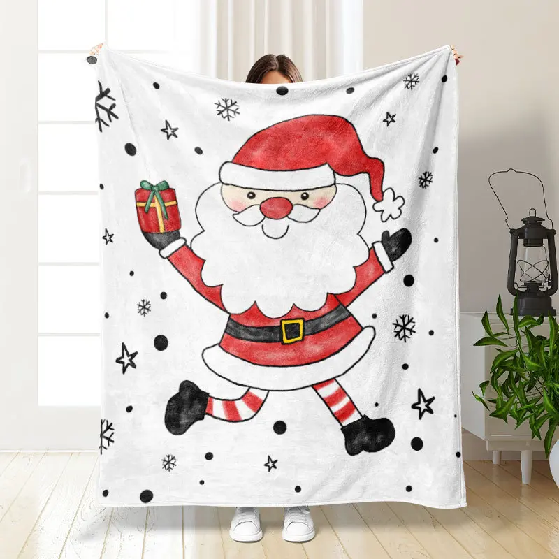 Christmas Decor Fleece Blanket for Sofa Bed Home Camping Multifunction Throw Nap Blankets Santa Claus Snowman Elk New Year Gift
