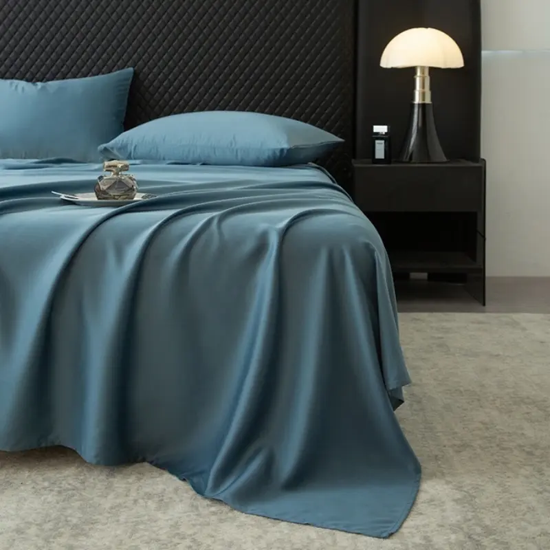 1pc Blue Color Flat Sheet,100%Lyocell Fiber Mattress Cover,Solid Silky Bed Linens For 1.2/1.5/1.8/2m Bed USA King Full Queen