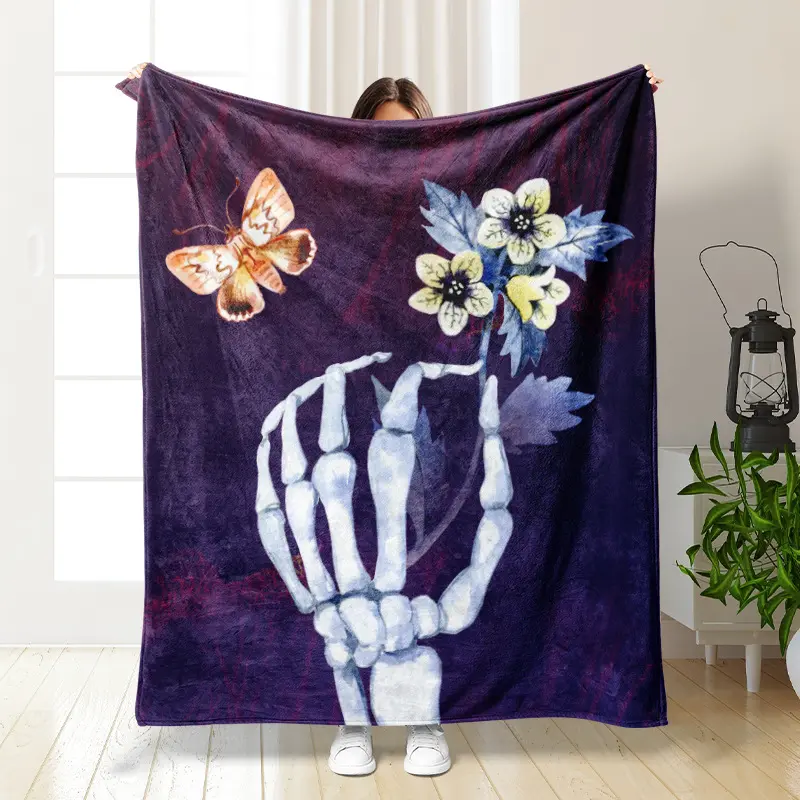 Halloween Elements Decor Throw Blanket for Sofa Bed Home Outdoor Pumpkin Ghost Print Multifunction Blankets Portable Soft Fleece