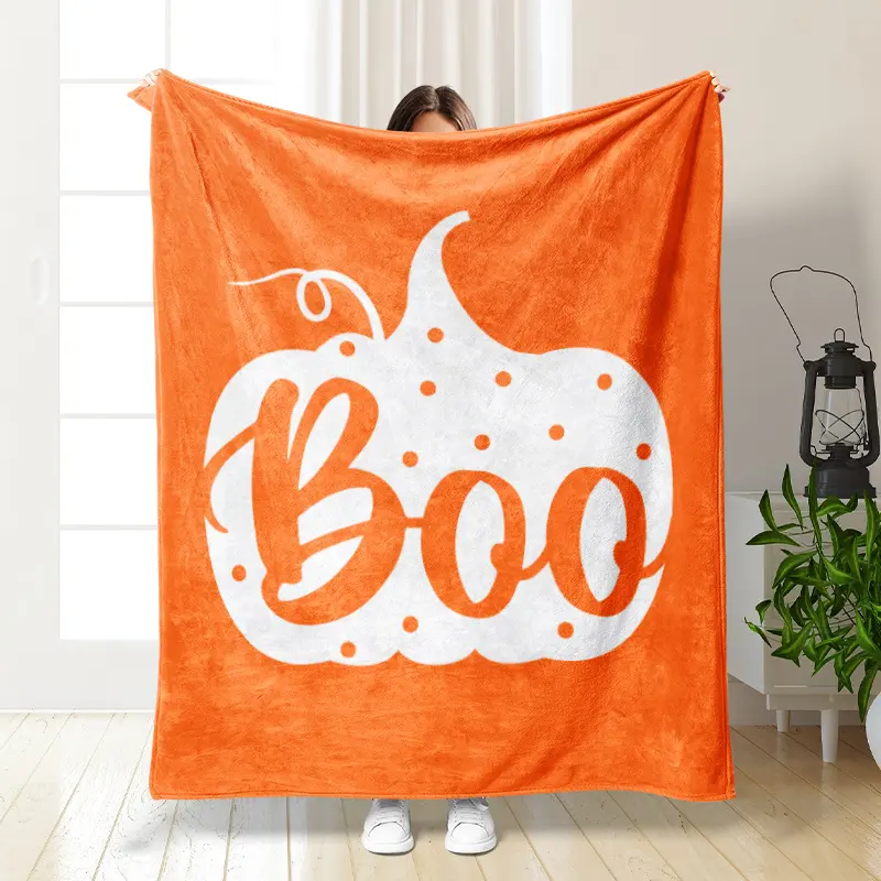 Halloween Elements Decor Throw Blanket for Sofa Bed Home Outdoor Pumpkin Ghost Print Multifunction Blankets Portable Soft Fleece