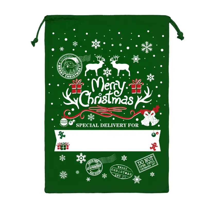 Green Red Drawstring Bags Cotton Canvas Letter Reindeer Santa Claus Snowflake Christmas Element Decor Sacks 50*70cm Large Bags