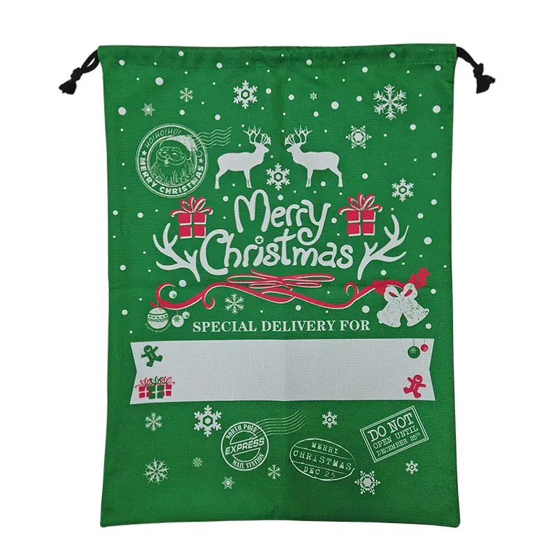 Green Red Drawstring Bags Cotton Canvas Letter Reindeer Santa Claus Snowflake Christmas Element Decor Sacks 50*70cm Large Bags