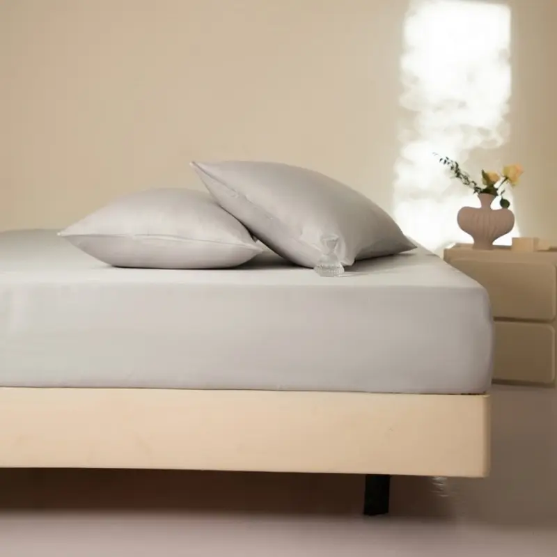 Plain Light Grey Fitted Sheet,100%Natural Lyocell Fiber,Queen Size Mattress Cover,Silky Home Hotel Man Bed Linens,NO PILLOWCASE