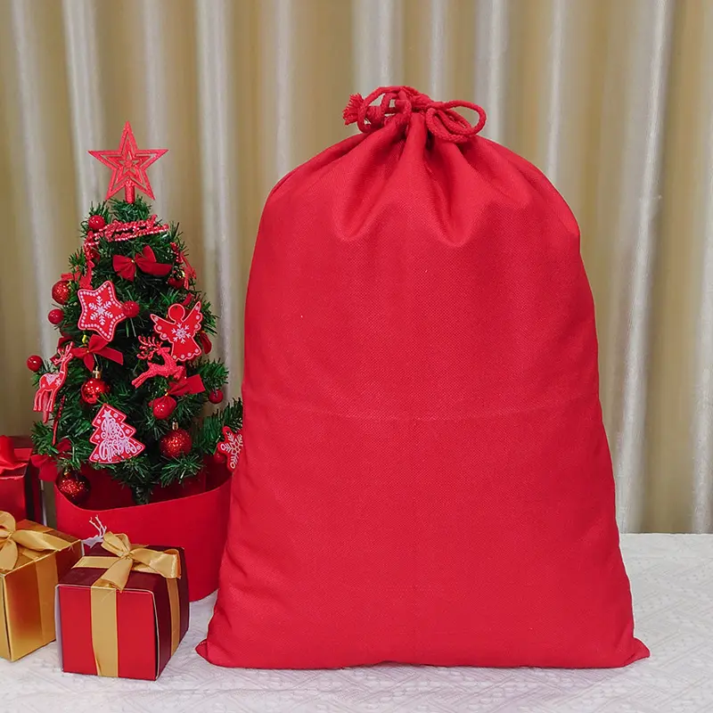 Green Red Drawstring Bags Cotton Canvas Letter Reindeer Santa Claus Snowflake Christmas Element Decor Sacks 50*70cm Large Bags
