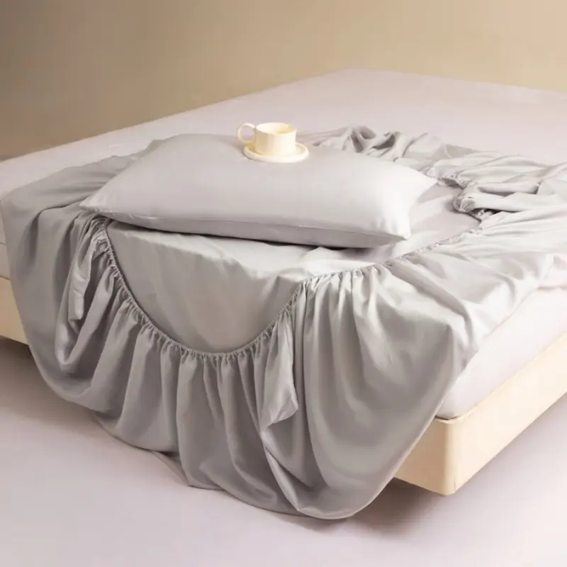 Plain Light Grey Fitted Sheet,100%Natural Lyocell Fiber,Queen Size Mattress Cover,Silky Home Hotel Man Bed Linens,NO PILLOWCASE