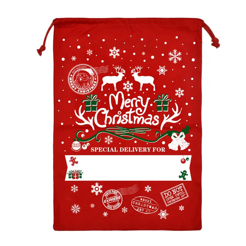 Green Red Drawstring Bags Cotton Canvas Letter Reindeer Santa Claus Snowflake Christmas Element Decor Sacks 50*70cm Large Bags