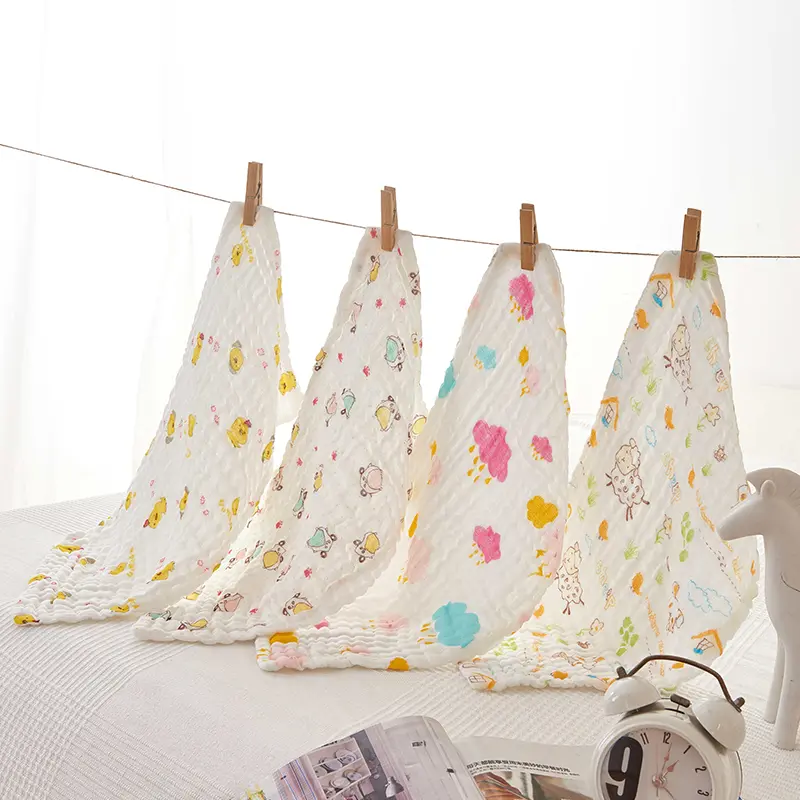 1pc Random Color 100%Cotton Gauze Cartoon Newborn Infant Baby Kids Face Hand Bath Towel Bibs Feeding Handkerchief Square Towels