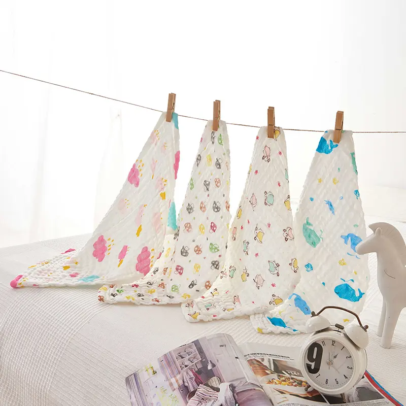 1pc Random Color 100%Cotton Gauze Cartoon Newborn Infant Baby Kids Face Hand Bath Towel Bibs Feeding Handkerchief Square Towels