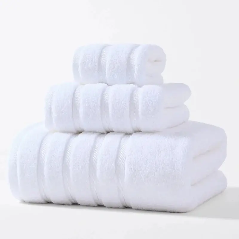 High Quality Solid White Bath Towel With Striped,Soft Water Absorbent Swimming Beach Bathroom Home Five-Star Hotel Towels 70*140
