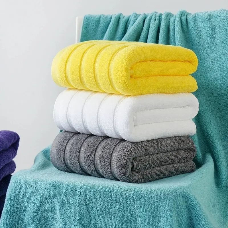 High Quality Solid White Bath Towel With Striped,Soft Water Absorbent Swimming Beach Bathroom Home Five-Star Hotel Towels 70*140