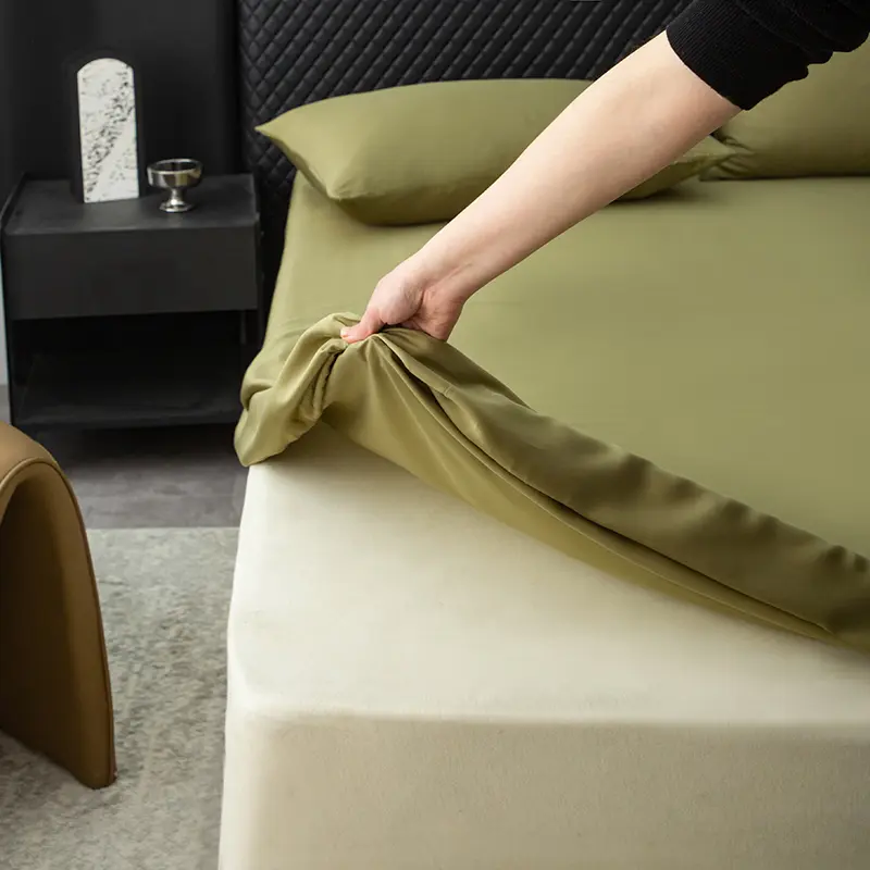 US Queen Fitted Sheet 152*203cm*30cm CA Bedding Olive Green Mattress Cover Lyocell Fiber Bedspread Ten Cel Home Soft Silky New