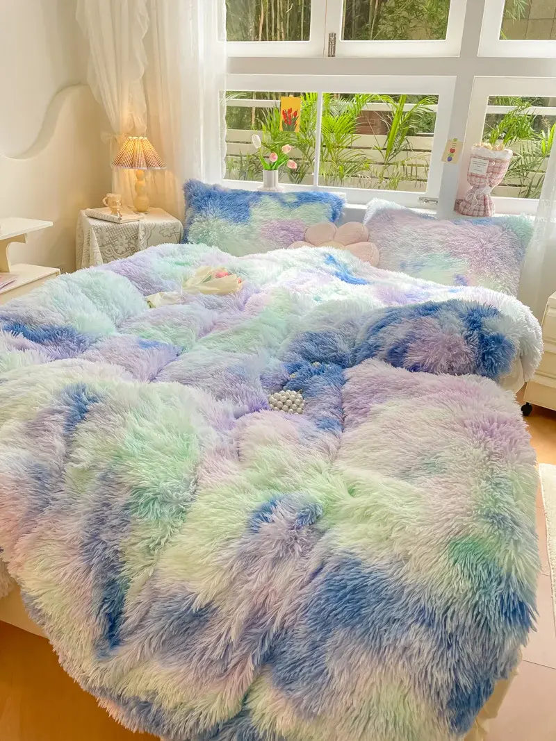 Dyed Long Hair Duvet Cover Winter Warm Mink Velvet Blanket With Zipper Comforter Quilt Cover Flannel Colorful Bedding 150*200cm