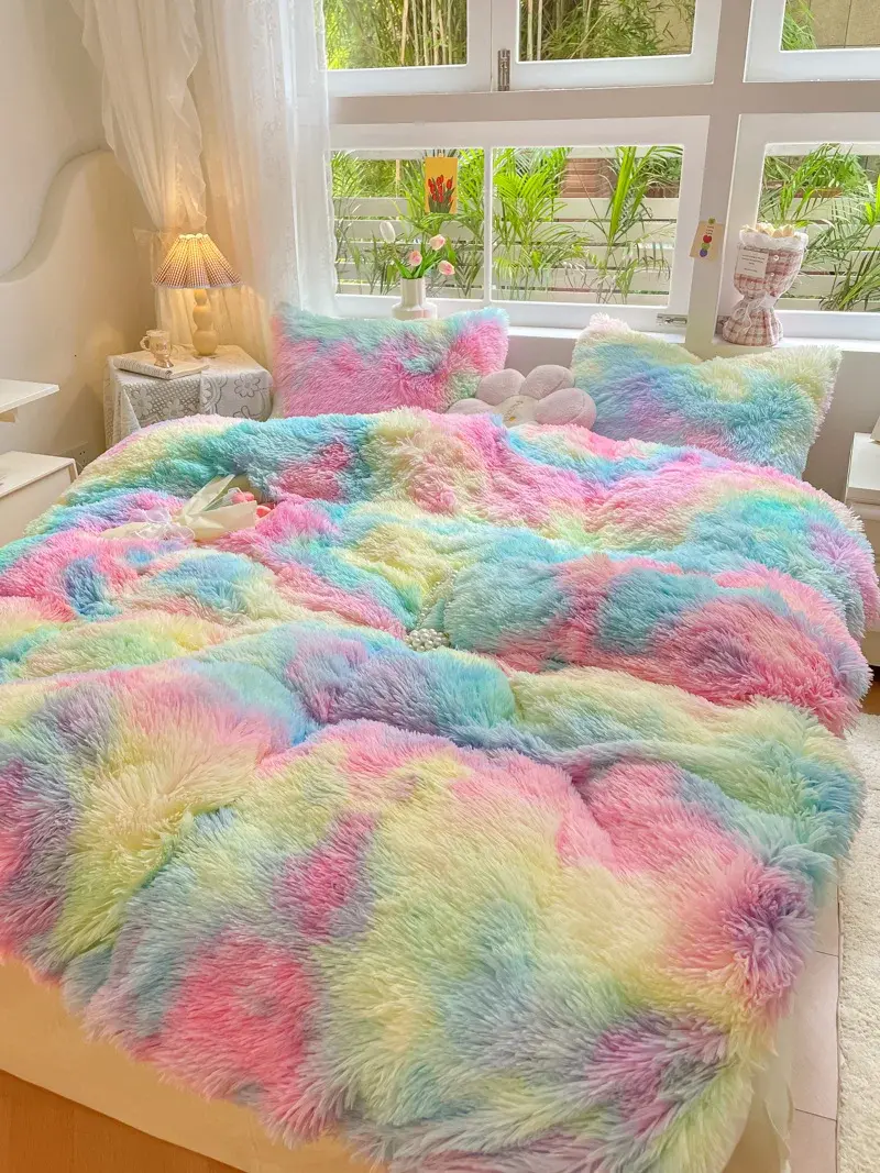 Dyed Long Hair Duvet Cover Winter Warm Mink Velvet Blanket With Zipper Comforter Quilt Cover Flannel Colorful Bedding 150*200cm