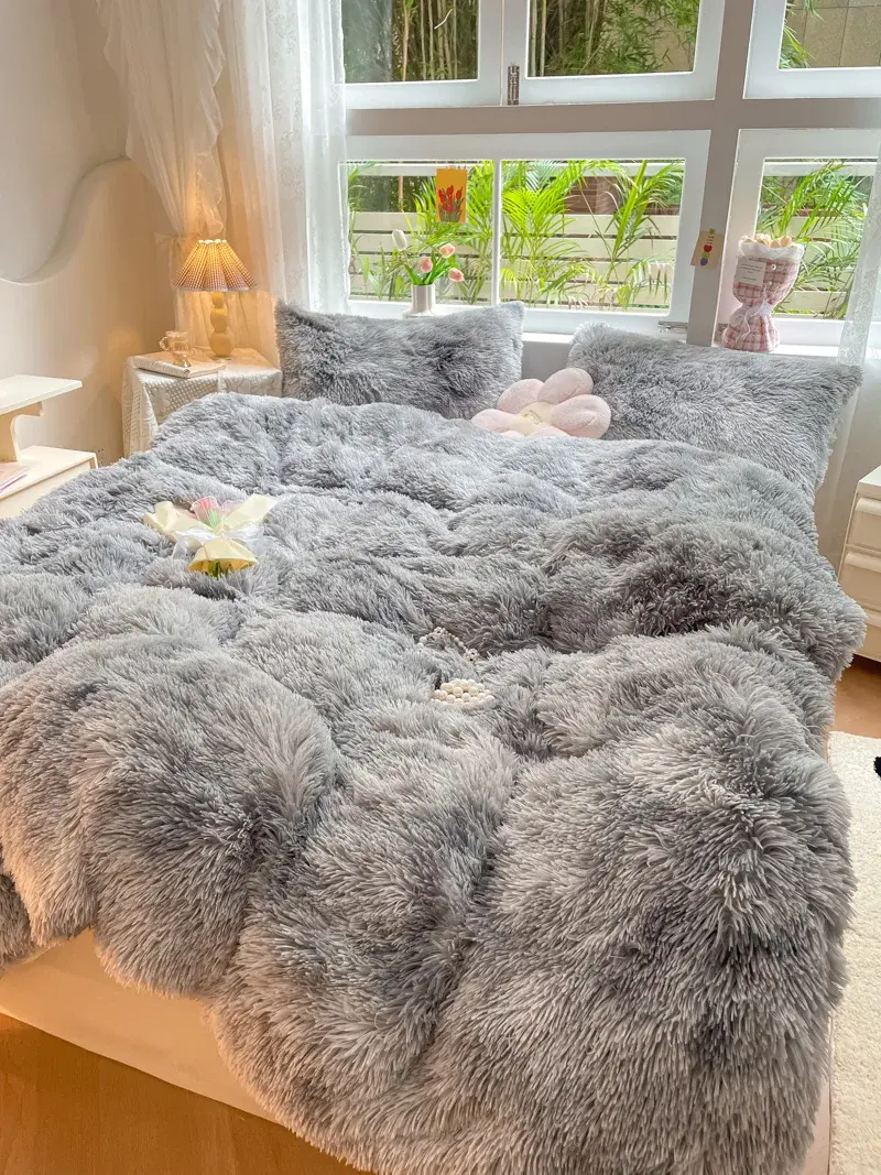 Dyed Long Hair Duvet Cover Winter Warm Mink Velvet Blanket With Zipper Comforter Quilt Cover Flannel Colorful Bedding 150*200cm