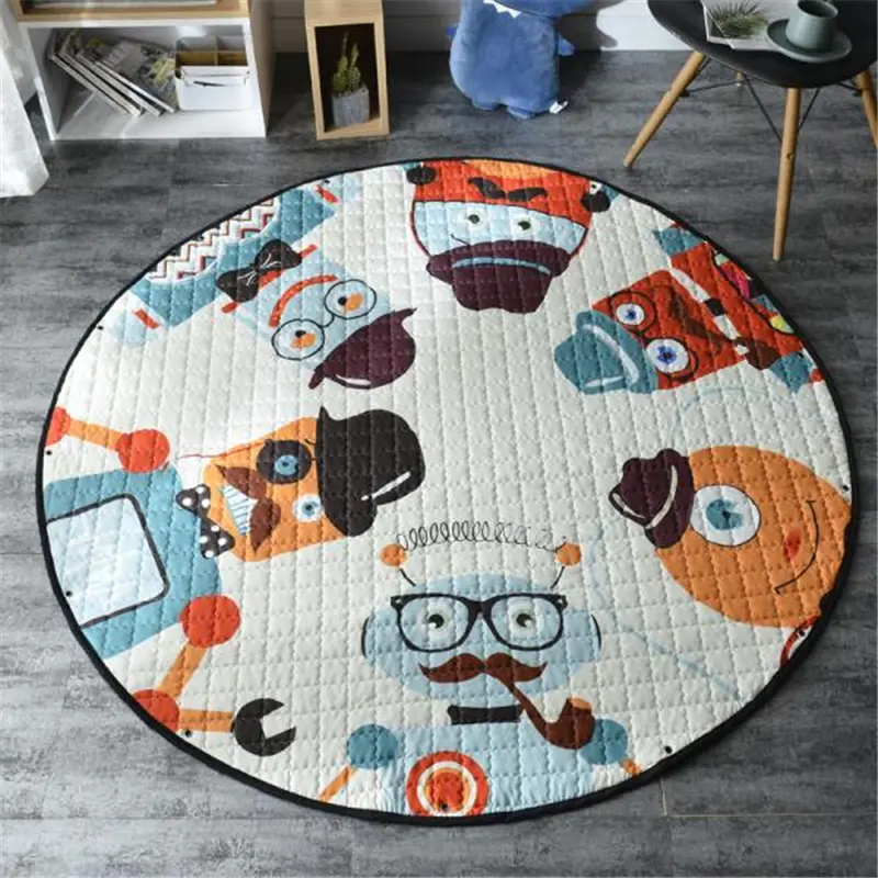 Round Floor Mat 150*150cm Fox Rabbit Play Mat Patchwork Picnic Anti Slip Kids Gift Cute Tapis Modern Cartoon Drawstring Bag