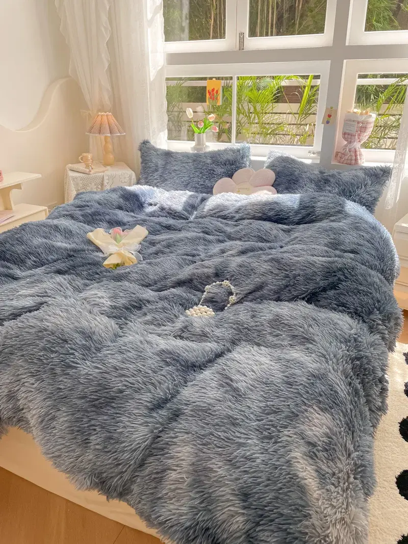 Dyed Long Hair Duvet Cover Winter Warm Mink Velvet Blanket With Zipper Comforter Quilt Cover Flannel Colorful Bedding 150*200cm