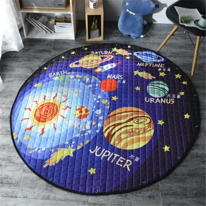 Round Floor Mat 150*150cm Fox Rabbit Play Mat Patchwork Picnic Anti Slip Kids Gift Cute Tapis Modern Cartoon Drawstring Bag