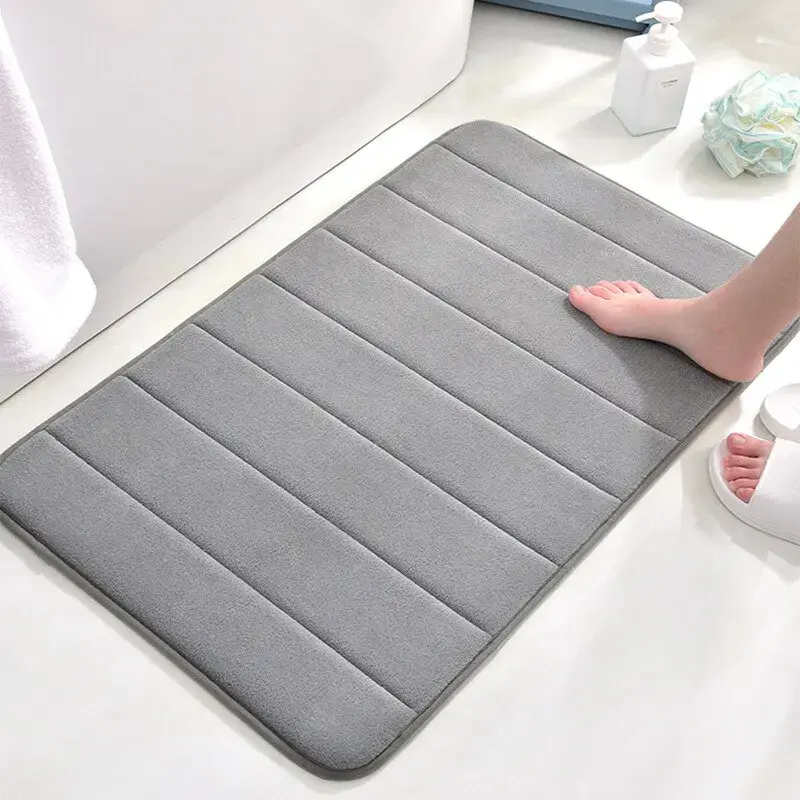 1pc 50*80cm Bathroom Anti-skid Mat, Quick Water Absorption, Dry Machine Washing, Memory Cotton, Toilet Mat, Soft Stripe Carpet