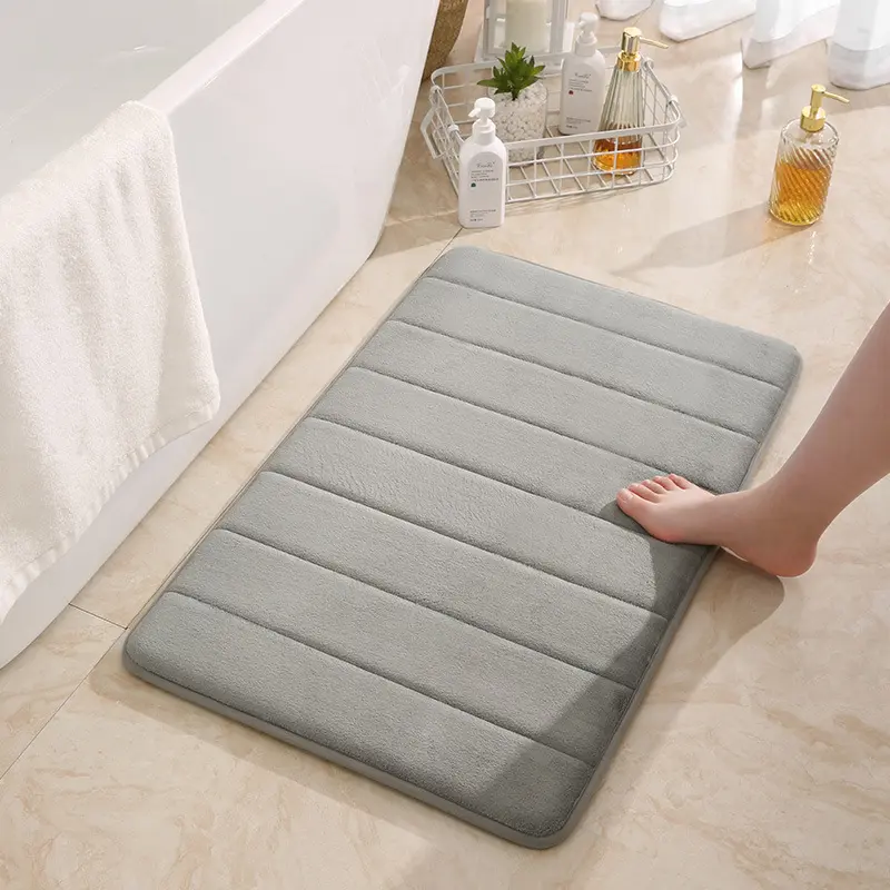 1pc 50*80cm Bathroom Anti-skid Mat, Quick Water Absorption, Dry Machine Washing, Memory Cotton, Toilet Mat, Soft Stripe Carpet