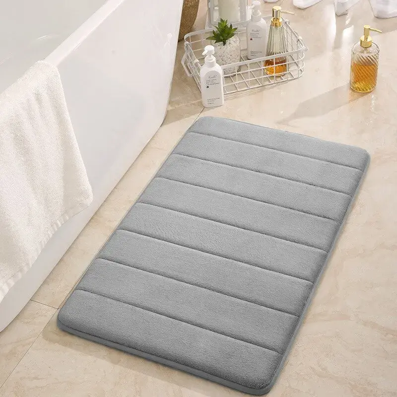 1pc 50*80cm Bathroom Anti-skid Mat, Quick Water Absorption, Dry Machine Washing, Memory Cotton, Toilet Mat, Soft Stripe Carpet