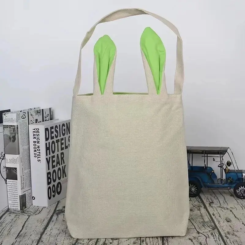 Jute Rabbit Gift Bag Happy Easter Blanks Rabbit Ears Pink Bunny Basket For Egg Birthday Party Favor Cloth Bag For Kids Boys 1pc