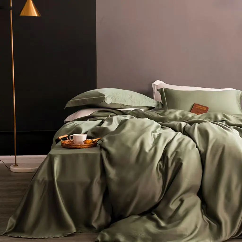 Single Duvet Cover 150*200cm Silky Eucalyptus Fiber Quilts Cover Olive Green Lyocell Fiber Comforter Covers Home Textile Oekotex