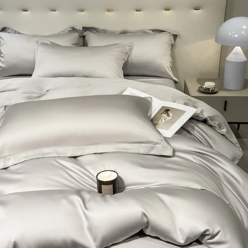 1pc Plain Silky Smooth Duvet Cover For King Double Bed,Skin-Friendly Eucalyptus Lyoell Bamboo Fiber Solid Elegant Grey 86*94in