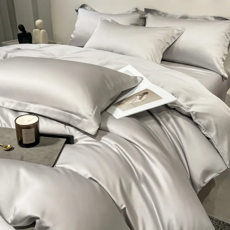 1pc Plain Silky Smooth Duvet Cover For King Double Bed,Skin-Friendly Eucalyptus Lyoell Bamboo Fiber Solid Elegant Grey 86*94in