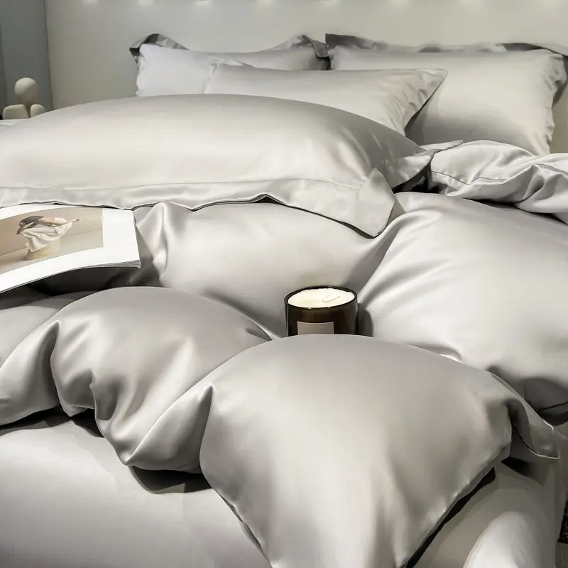 1pc Plain Silky Smooth Duvet Cover For King Double Bed,Skin-Friendly Eucalyptus Lyoell Bamboo Fiber Solid Elegant Grey 86*94in