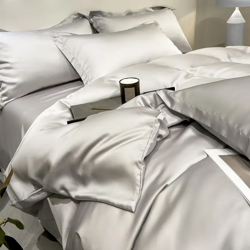 1pc Plain Silky Smooth Duvet Cover For King Double Bed,Skin-Friendly Eucalyptus Lyoell Bamboo Fiber Solid Elegant Grey 86*94in