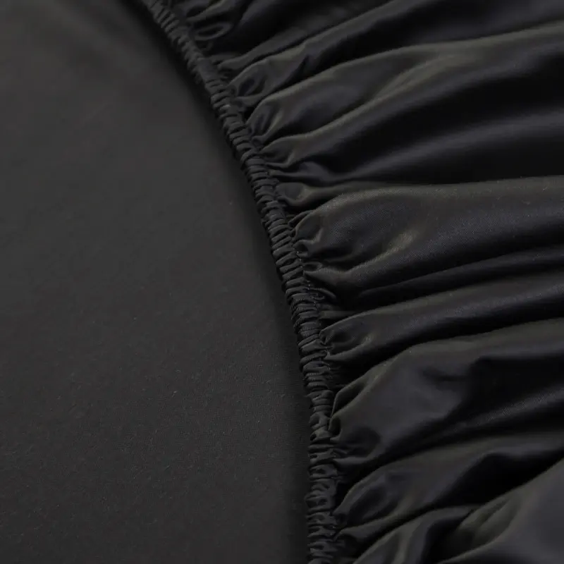 1pc Black Shiny Fitted Sheet,Eucalyptus Lyocell Fiber Mattress Cover with 360 Bands,Cooling Bedsheet Home Textile, No Pillowcase