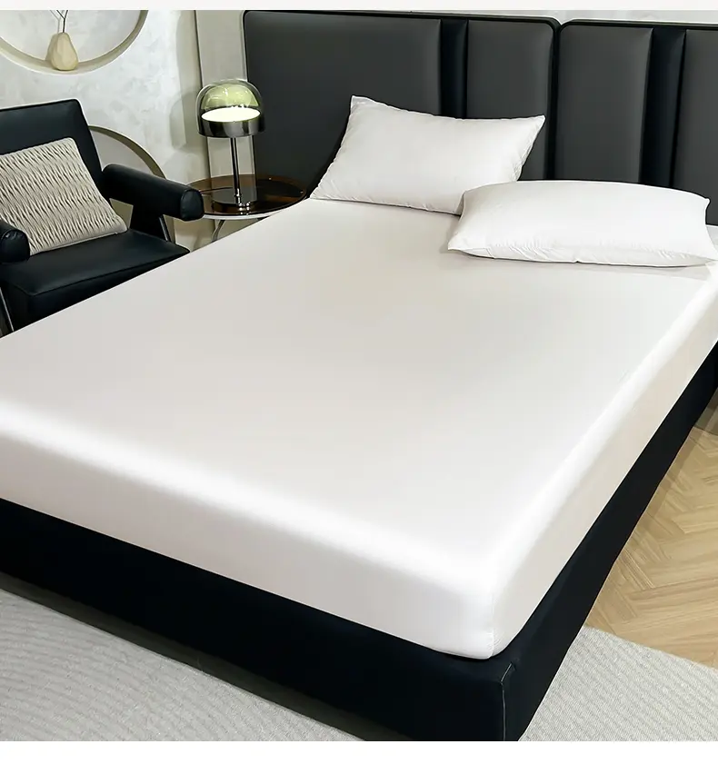 4pcs Solid White Sheet Set,Silky Eucalyptus Lyocell Fiber Flat/Top Sheet+Fitted Sheet +Pillowcase,Silky Bed Linens For 1.5m Bed