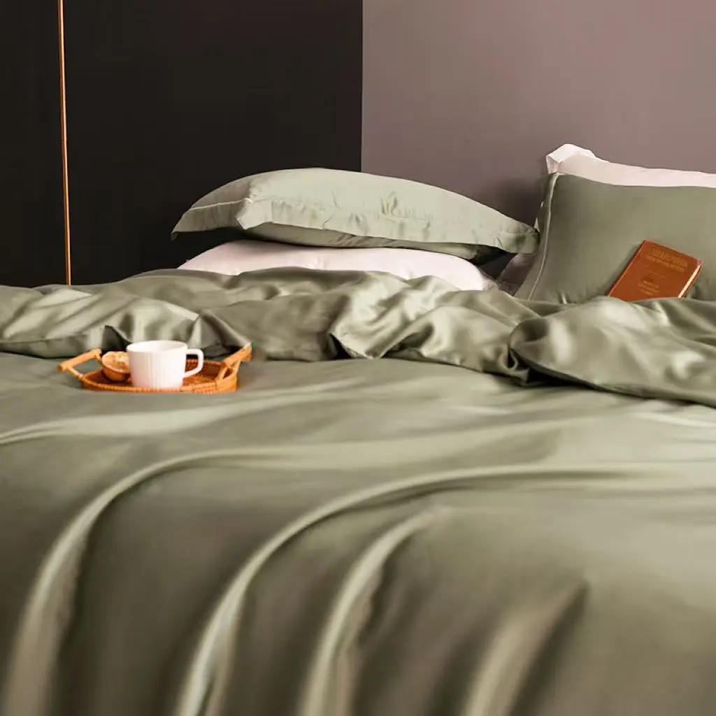 EU Double Duvet Cover 200*230cm Silky Eucalyptus Fiber Quilts Cover Olive Green Lyocell Fiber Home Textile Comforter Cover