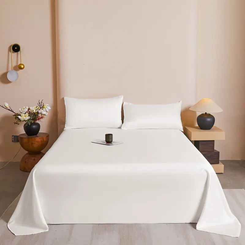 4pcs Solid White Sheet Set,Silky Eucalyptus Lyocell Fiber Flat/Top Sheet+Fitted Sheet +Pillowcase,Silky Bed Linens For 1.5m Bed